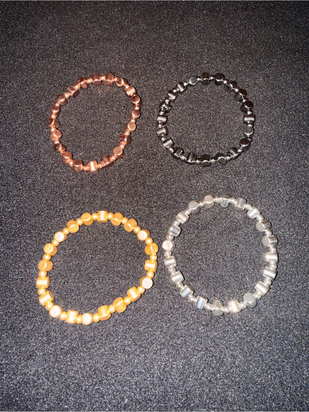 Lia Sophia Set of 4 Metallic Stretch Bracelets Gold Silver Rose Gunmetal